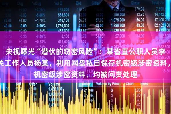 央视曝光“潜伏的窃密风险”：某省直公职人员李某、某县级机关工作人员杨某，利用网盘私自保存机密级涉密资料，均被问责处理